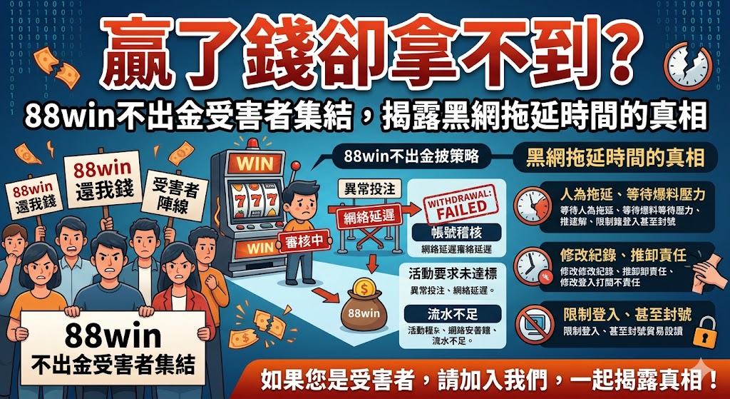 贏了錢卻拿不到？88win不出金受害者集結，揭露黑網拖延時間的真相